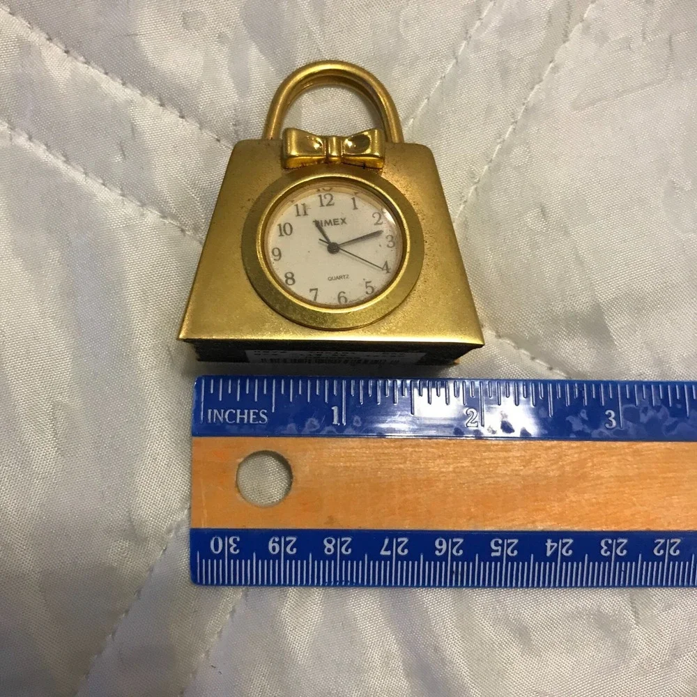 Vintage‎ Miniature Brass Purse/Handbag Timex Clock